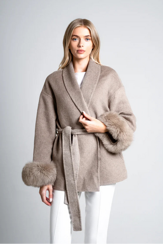 Women’s Autumn Faux Fur Wool Coat, Belted Winter Coat