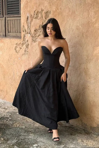  Strapless Corset Maxi Dress, A-line Deep-v Evening Gown