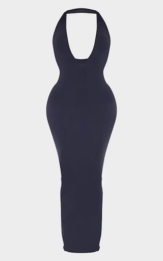 Backless Halter Dress, Plunging Maxi Evening Dress