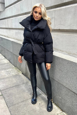 Belted Puffer Jacket, Women’s Short Padded Winter Coat