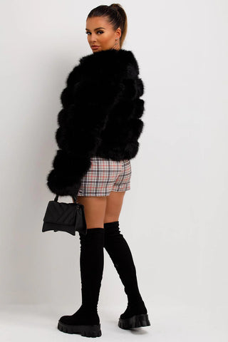 Short Faux Fur Bubble Jacket, Plush 5-Tier Winter Coat