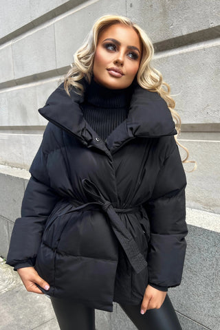 Belted Puffer Jacket, Women’s Short Padded Winter Coat