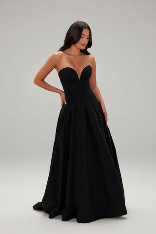  Strapless Corset Maxi Dress, A-line Deep-v Evening Gown