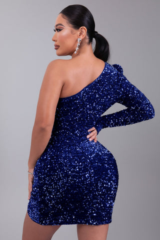 One Shoulder Sequins Mini Dress, Sparkly Ruched Cocktail Dress