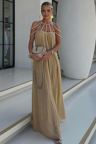Boho Maxi Dress with Braided Straps, Backless Flowy Summer Dress