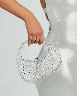 Hard Shell Clear Rhinestone Clutch Bag, Sparkly Top Handle Purse