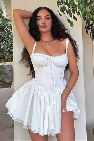Romantic Milkmaid Mini Dress, Short Corset Sundress