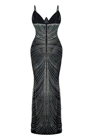 Embellished Rhinestone Evening Gown, Sparkly Mesh Maxi Dress