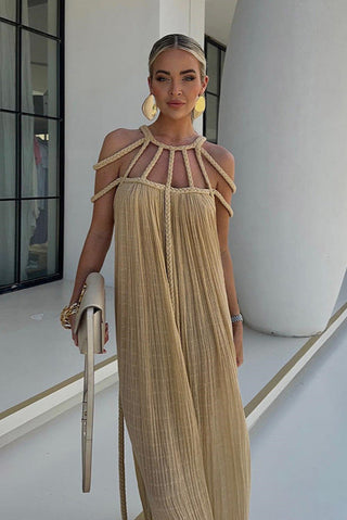 Braided Backless Flowy Boho Maxi Dress