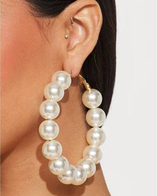 Large Pearl Hoop Earrings, Gold Statement Hoops for Women