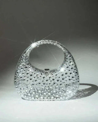 Hard Shell Clear Rhinestone Clutch Bag, Sparkly Top Handle Purse