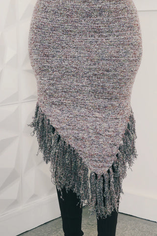 Long Sleeve Fringe Sweater Dress, High Neck Knit Fringe Dress Fall