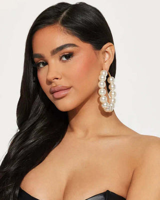 Large Pearl Hoop Earrings, Gold Statement Hoops for Women