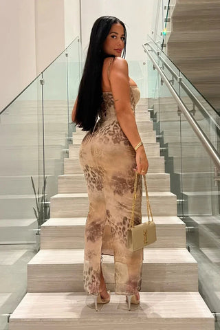 Sweetheart Leopard Print Bodycon Maxi Dress, Date Night Outfit