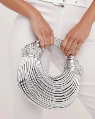 Metallic Strappy Shoulder Bag, Top Handle Statement Bag