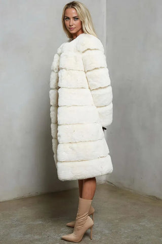 Mid Length Oversize Faux Fur Coat, Womans Furry Winter Coat 