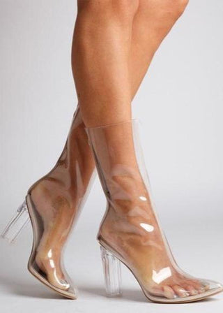 Mid Length Pointy Clear Heel Boots 4.5"