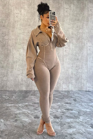 Mineral Wash Corset Jumpsuit,  Long Sleeve Ribbed Jumpsuit Outfit