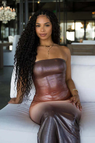 Metallic Ombre Strapless Maxi Dress, Long Bodycon Dress