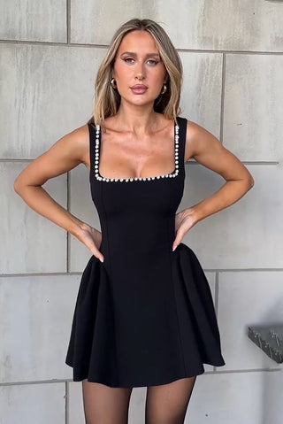 Pearl Trim Corset Mini Dress, Fit and Flare Party