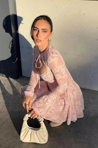 A-Line Contrast Lace Mini Dress w/ Detachable Shrug