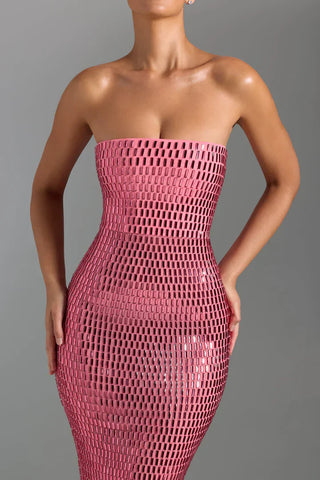 Embellished Maxi Dress, Strapless Rhinestone Bodycon Dress