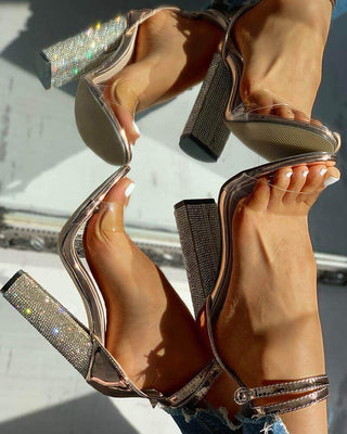 Sparkly Open Toe Block Heels