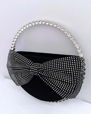 Round Rhinestone Bow Clutch Bag, Sparkly Mini Purse