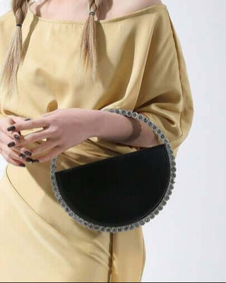 Round Rhinestone Clutch Bag, Sparkly Top Handle Purse