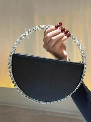 Round Rhinestone Clutch, Sparkly Mini Bag for Women