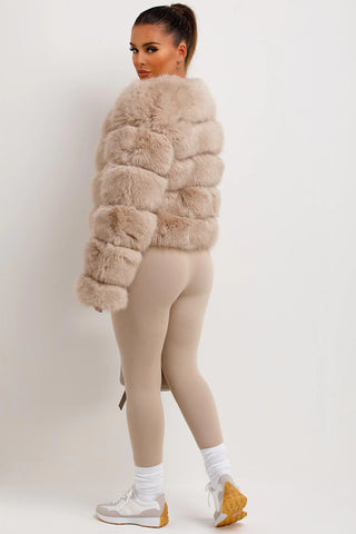 Short Faux Fur Bubble Jacket, Plush 5-Tier Winter Coat