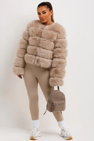 Short Faux Fur Bubble Jacket, Plush 5-Tier Winter Coat
