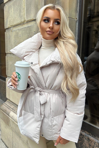 Belted Puffer Jacket, Women’s Short Padded Winter Coat