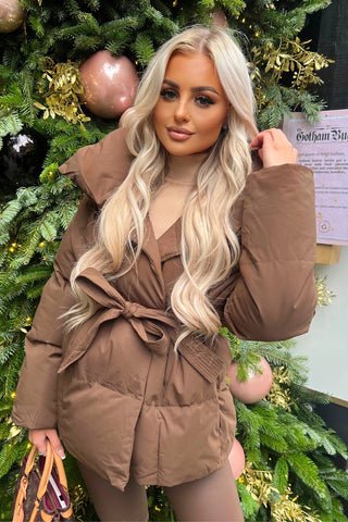 Belted Puffer Jacket, Women’s Short Padded Winter Coat