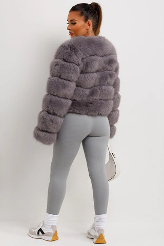Short Faux Fur Bubble Jacket, Plush 5-Tier Winter Coat
