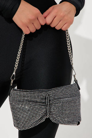 Bow Rhinestone Shoulder Bag, Sparkly Evening Purse, Glam Party Bag