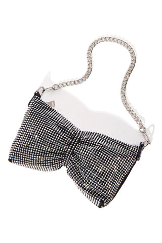 Bow Rhinestone Shoulder Bag, Sparkly Evening Purse, Glam Party Bag