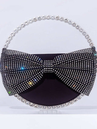 Round Rhinestone Bow Clutch Bag, Sparkly Mini Purse