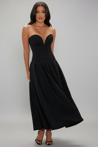  Strapless Corset Maxi Dress, A-line Deep-v Evening Gown