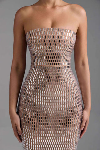 Embellished Maxi Dress, Strapless Rhinestone Bodycon Dress