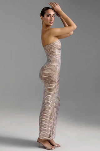 Embellished Maxi Dress, Strapless Rhinestone Bodycon Dress