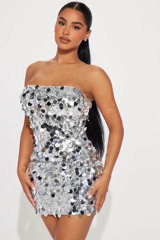 Strapless Sequin Mini Dress, New Year’s Eve Party Dress