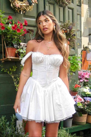 Romantic Milkmaid Mini Dress, Short Corset Sundress