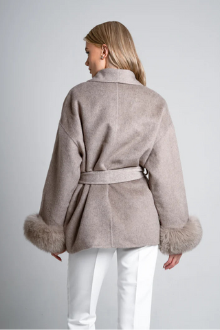 Women’s Autumn Faux Fur Wool Coat, Belted Winter Coat