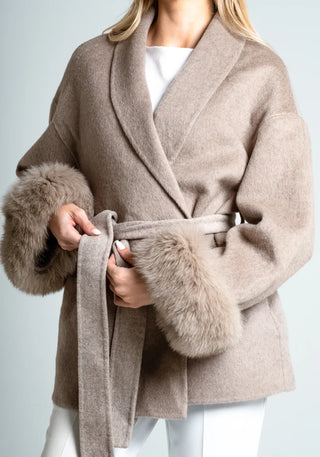 Women’s Autumn Faux Fur Wool Coat, Belted Winter Coat