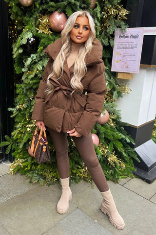 Belted Puffer Jacket, Women’s Short Padded Winter Coat