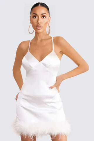 VICKI FEATHER TRIM MINI DRESS