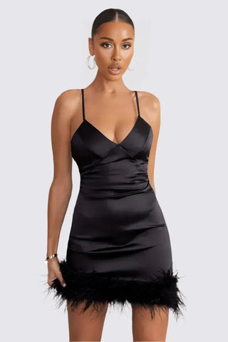 VICKI FEATHER TRIM MINI DRESS