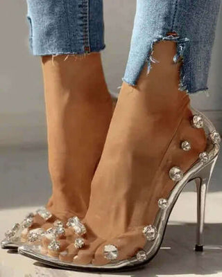 Pointy Toe Clear Rhinestone High Heels