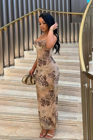 Leopard Print Bodycon Maxi Dress